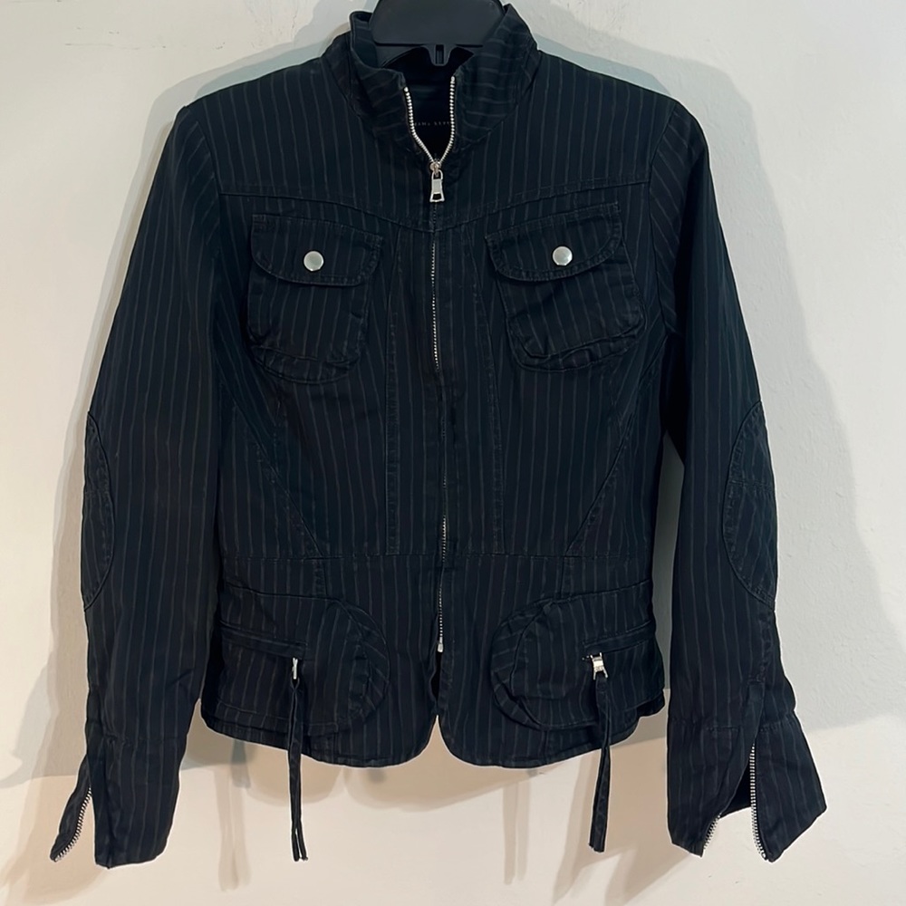 BANANA REPUBLIC Women’s casual elegant striped zip-up black jacket Size S